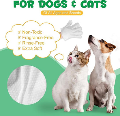 Cleaning Gloves for Dog and Cats,8PCS,Cleaner Wipes Fur Pet For Ears, Face, Paws, Coat and Skin,Nourish Fur Coconut Oil Grooming Cleaner Wipes Pet Bathing Gloves Wipes for Daily Care and Traveling