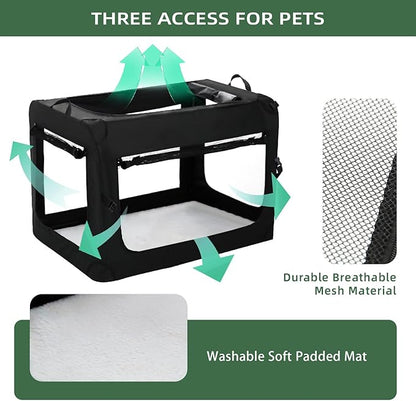 24 inch 3-Door Collapsible Dog Crate for Small Dogs, Portable Dog Travel Crate for Indoor & Outdoor, Soft Side Puppy Foldable Kennel Cage with Durable Mesh Windows & Strong Steel Frame