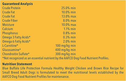 Blue Buffalo Life Protection Formula Natural Adult Small Breed Healthy Weight Dry Dog Food, Chicken and Brown Rice 5-lb Trial Size Bag