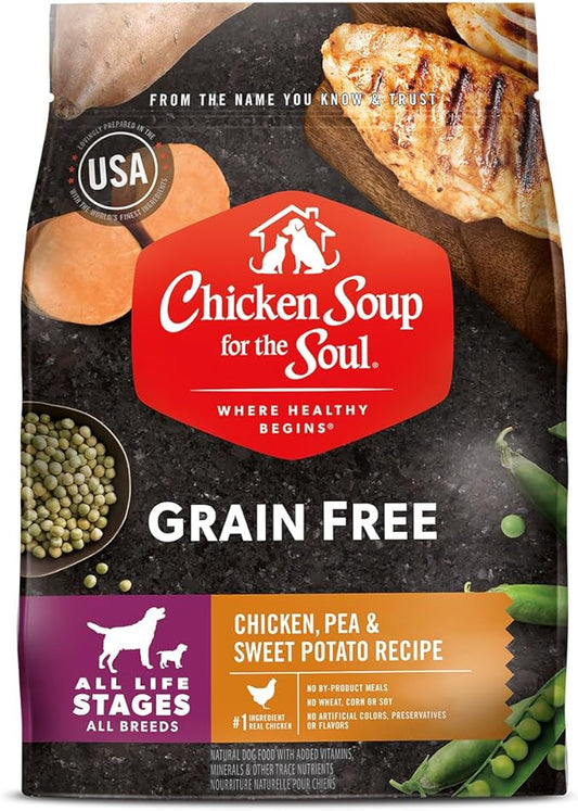 Chicken Soup for the Soul Pet Food Grain-Free Dry All Stages Dog Food, Chicken, Pea & Sweet Potato Recipe, 10 Pound Bag Soy, Corn & Wheat Free, No Artificial Flavors or Preservatives