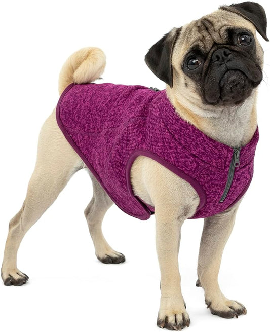 Kurgo Core Dog Sweater, Knit Dog Sweater with Fleece Lining, Cold Weather Pet Jacket, Zipper Opening for Harness, Adjustable Neck, Year-Round Sweater for Small Dogs (Heather Violet, Small)
