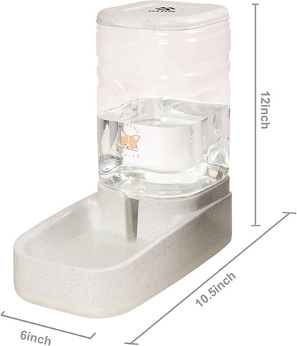 Automatic Pet Water Feeder, 3.8L Gravity Cat Water Dispenser with Cat Water Bowl, Large Capacity Water Feeder for Kitten & Small and Medium-Sized Dogs (White & Grey)