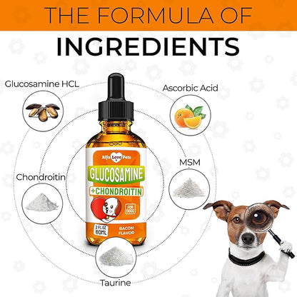 Glucosamine for Dogs Liquid ✿ Hip and Joint Supplement Dogs Liquid ✿ Dog Joint Supplement Liquid ✿ Glucosamine for Small Dogs ✿ Liquid Glucosamine for Dogs ✿ Bacon Flavor ✿ 2 Oz