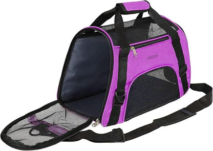 JMOON Cat Carrier Soft-Sided Airline Approved Pet Carrier Bag,Pet Travel Carrier for Cats,Dogs Puppy Comfort Portable Foldable Pet Bag (Medium, Purple)