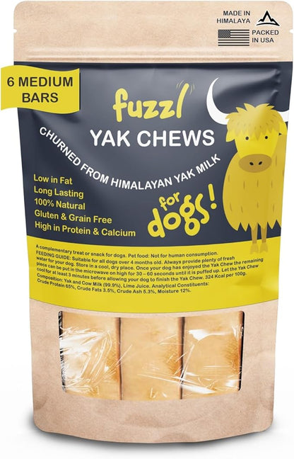 Premium Yak Cheese Himalayan Dog Chews - 6 Bars 1lb Medium Natural Dog Treats Milkbone Yak Chews No Hide Dog Food Long Lasting Dog Dental Sticks Milk Chews Cheese Stick