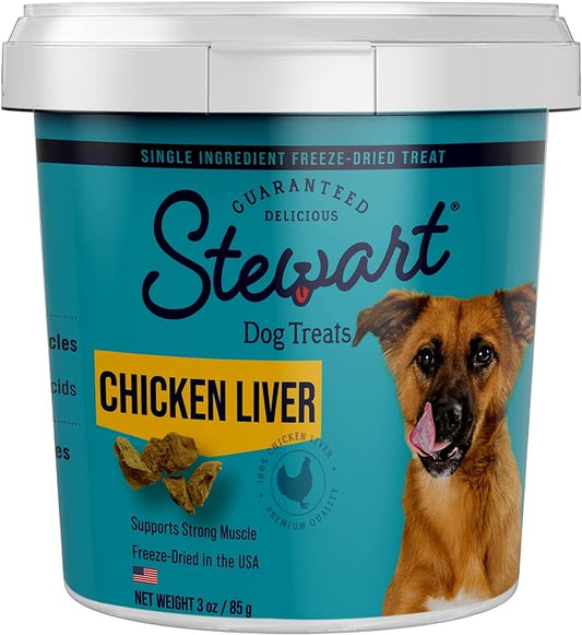 Stewart Freeze Dried Dog Treats, Beef Liver, Salmon, Chicken Liver & Chicken Breast, 4 oz, 12 oz, 14 oz, 21 oz, Resealable Tub, Grain Free & Gluten Free, Single Ingredient, Dog Training Treats