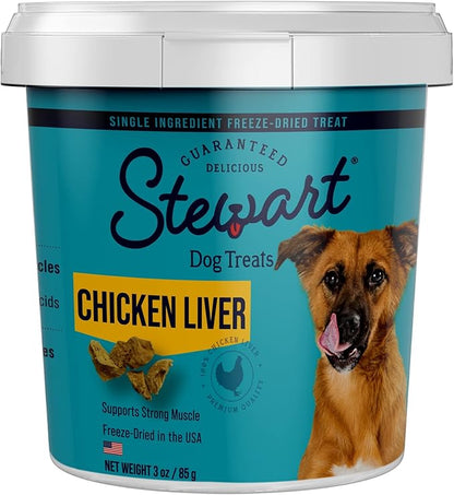 Stewart Freeze Dried Dog Treats, Beef Liver, Salmon, Chicken Liver & Chicken Breast, 4 oz, 12 oz, 14 oz, 21 oz, Resealable Tub, Grain Free & Gluten Free, Single Ingredient, Dog Training Treats