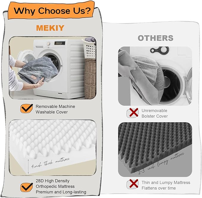 Large Dog Bed Orthopedic Washable, Medium Large XXXLarge Dogs, Orthopedic Dog Bed with Waterproof Cover and Removable Egg Foam, Couch Bed Bolster