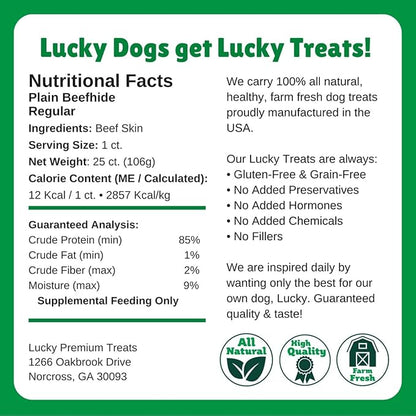 Lucky Premium Treats Plain Rawhide Sticks – All-Natural Rawhide Dog Treats for Small Dogs, Gluten Free Premium Small Dog Treats (25 Chews)