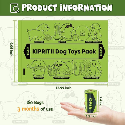 KIPRITII Strong-Endurance Dog Poop Bag Set with Dispenser & Leash Clip, Thick Waste Poop Bags for Puppy/Small/Medium/Large Dog & Cat