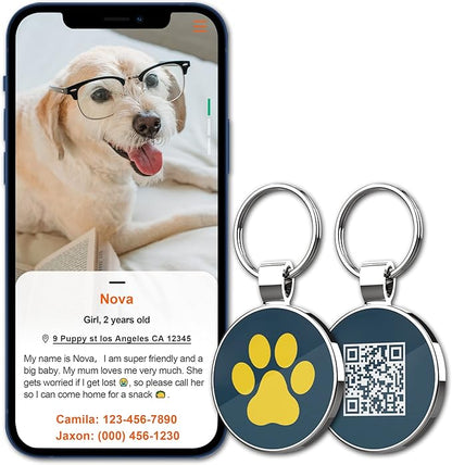 MYLUCKYTAG QR Code Pet ID Tags Dog Tags - Pet Online Profile - Scan QR Receive Instant Pet Location Alert Email