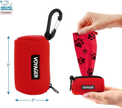 Best Pet Supplies 2-Pack Dog Poop Bag Holder Leash Attachment, Color, Reusable Mesh Dispenser Pouch for Travel, Walking, Park, and Outdoor Use, Soft and Durable with Clip-On - Mesh Red