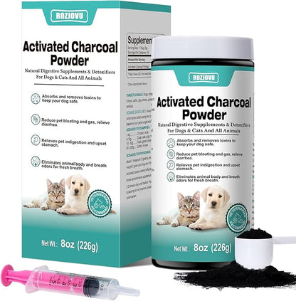 Activated Charcoal for Dogs, Cats, and All Pets, Pet First Aid Kit Antidote for Poisoning, Indigestion & Diarrhea, Gas Relief, 8 oz (Powder)