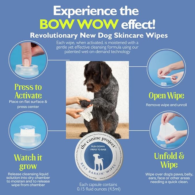 Best BARKIN' Wipes with Free Mesh Bag, Dog Wipes for Paws Ears and Butt, Micellar Aloe Scented Travel Friendly Puppy Wipes (50-Pack)