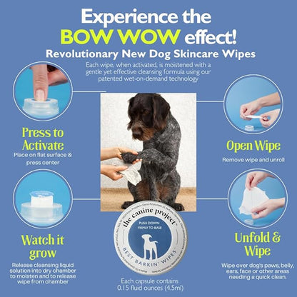 Best BARKIN' Wipes with Free Mesh Bag, Dog Wipes for Paws Ears and Butt, Micellar Aloe Scented Travel Friendly Puppy Wipes (50-Pack)