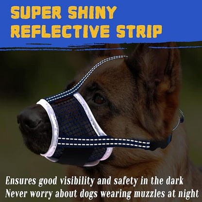 Dog Muzzle, Air Mesh Breathable Muzzle for Medium Large Sized Dogs to Anti & Prevent Biting Barking, Soft Grooming Muzzle for German Shepherd Dog with Reflective & Adjustable Strap(Blue-XXL…