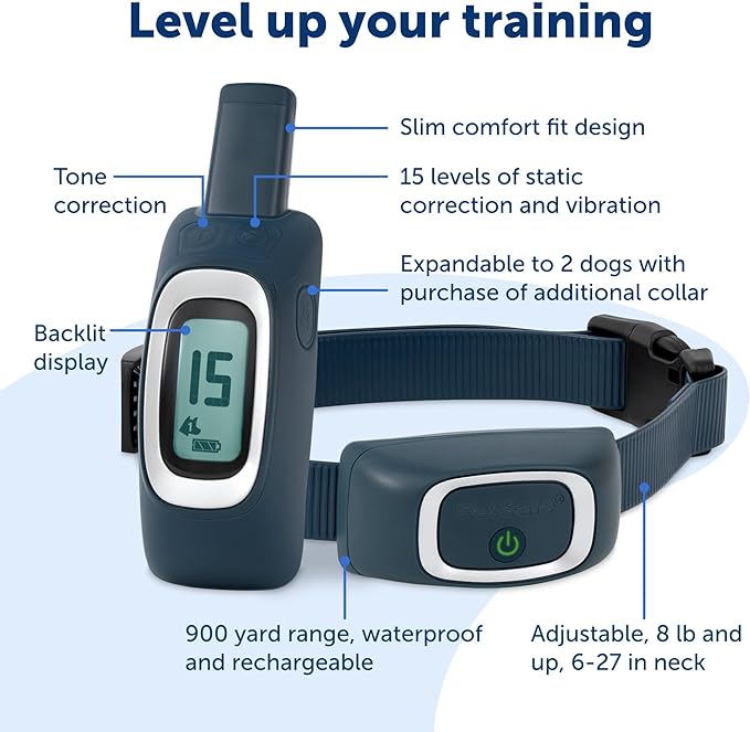 PetSafe 900 Yard Remote Training Collar Choose from Tone, Vibration, or 15 Levels of Static Stimulation Longest Range Option for Training Off Leash Dogs Waterproof and Durable Rechargeable