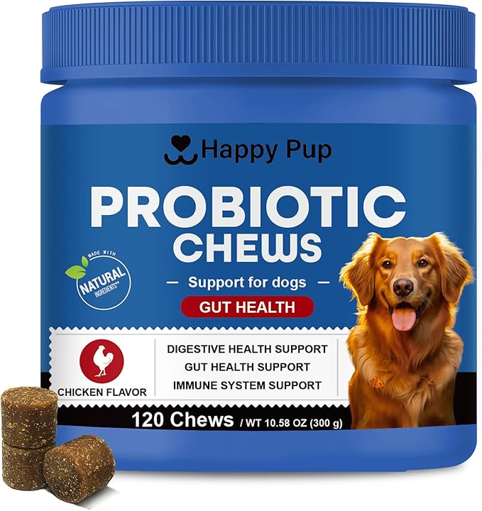 Probiotics for Dogs – Natural Digestion & Health Supplement, Support Gut Health, Nutrient Absorption, Diarrhea, Digestive Health, No Artificial Ingredients 120 Soft Chews Chicken