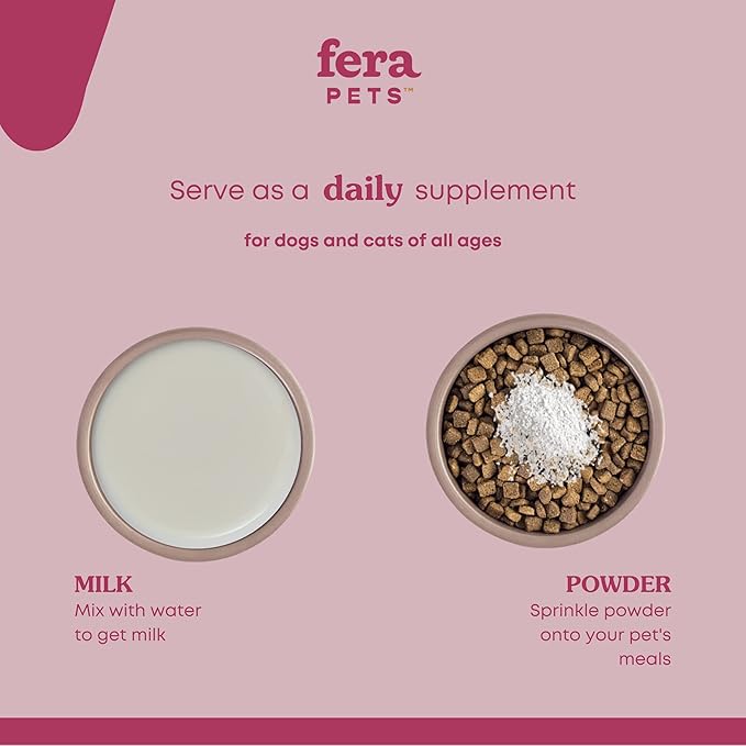 Fera Pets Skin & Coat Goat Milk Cat & Dog Food Topper – Vet Created - Pet Coat Thickness & Skin Hydration - Collagen, Biotin & Vitamin C - 60 Servings