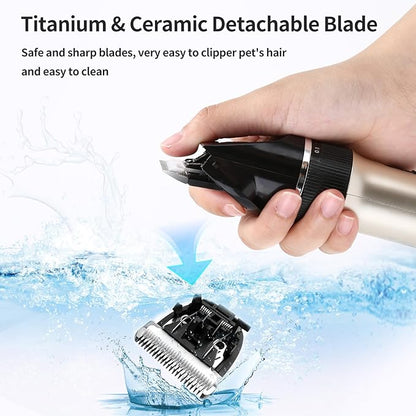 Professional Dog Clippers Trimmer for Grooming - Dog Grooming Kit Tools Pet Cat Hair Grooming Clippers Scissirs Dog Shaver Shears with Combs/Detachable Blades/Guards, Cordless Quiet Animal Clippers