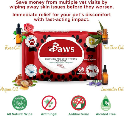 PawsFurUs® All-Natural Pet Wipes for Dogs & Cats - Doctor-Formulated for Total Pet Care with Antifungal & Antibacterial Protection, pH Balancing, Moisturizing, Deodorizing & Fast Itch Relief - 72ct.