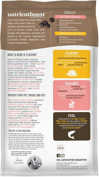 Solid Gold Dry Dog Food for Adult & Senior Dogs - Made with Real Lamb & Brown Rice - NutrientBoost Hund-N-Flocken Healthy Dog Food for Weight Management & Digestive Support