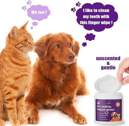 Teeth Cleaning Finger Wipes for Dogs & Cats, Soft Pet Dental Care Wipes, Disposable Pet Tooth Brushing Wipes, Gentle Cleaning & Gum Care Finger Pet Wipes (100 wipes)