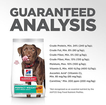 Hill's Science Diet Perfect Weight, Adult 1-5, Large Breed Weight Management Support, Dry Dog Food, Chicken Recipe, 25 lb Bag