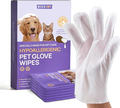 HICC PET Cleaning Deodorizing Bathing Wipes for Dogs & Cats, Hypoallergenic Dog Cleaning Glove Wipes with Coconut Oil Nourishing Grooming Fur, Cat Cleaning Wipes for Daily Care and Traveling