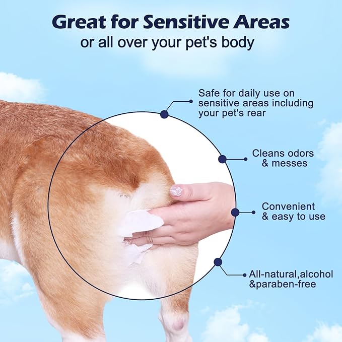 Pet Hygiene Wipes, Coconut-Scented Moisturizing Grooming Wipes for Dogs and Cats, Cleansing & Deodorizing Anal Gland Wipes for Paws and Butt, Gentle and Effective, 100 Count (100 pcs)