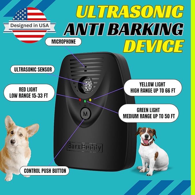 BarxBuddy [3-Pack] BarkShield Home Anti Barking Device, 66ft Long Range Ultrasonic, Waterproof Dog Bark Deterrent Box for Indoor/Outdoor Use, Safe Bark Collar Alternative Dog Training & Behavior Aid