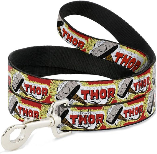 Buckle-Down Pet Leash - THOR & Hammer Red/Yellow/White - 4 Feet Long - 1.5" Wide