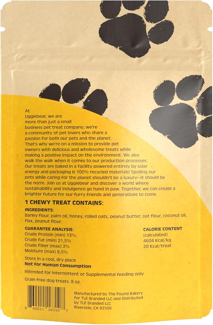 Grain Free Dog Treats, All Natural, Made in The USA, Peanut Butter flavor, Soft & Chewy, Low Calorie, 100% Recycled Packaging
