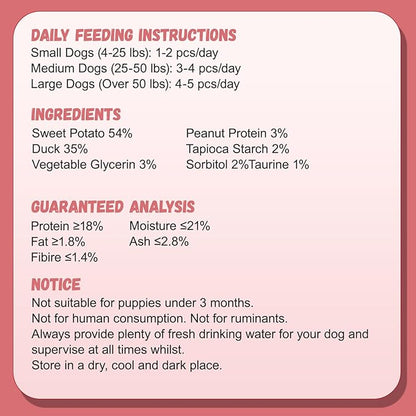 Duck & Double Purple Sweet Potato Wraps Dog Treats, Healthy Low Fat Dog Jerky High Protein Dog Training Treats Dog Snacks Chewy for Small Medium Large Dog 12-15 Counts