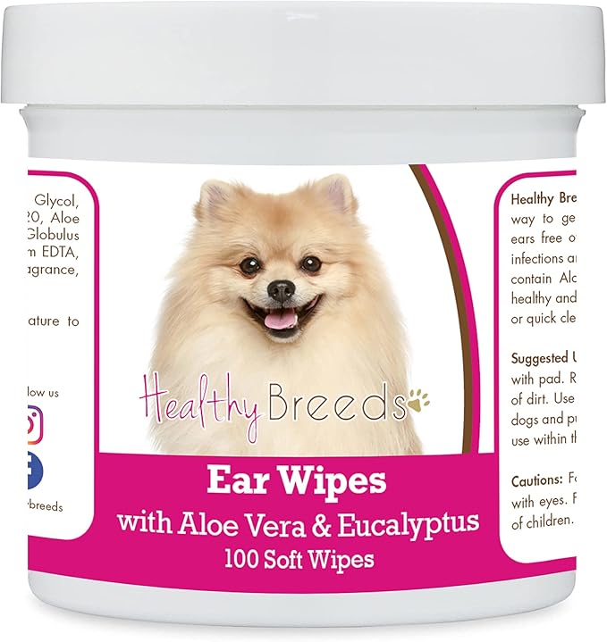 Healthy Breeds Pomeranian Ear Cleaning Wipes with Aloe & Eucalyptus for Dogs 100 Count