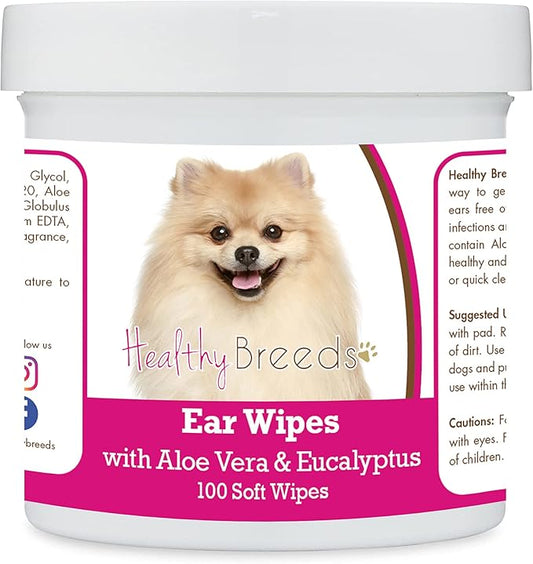 Healthy Breeds Pomeranian Ear Cleaning Wipes with Aloe & Eucalyptus for Dogs 100 Count