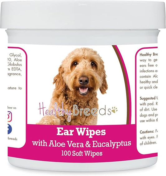 Healthy Breeds Goldendoodle, Brown, Ear Cleaning Wipes with Aloe & Eucalyptus for Dogs 100 Count