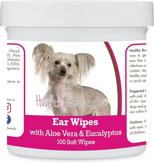 Healthy Breeds Chinese Crested Ear Cleaning Wipes with Aloe & Eucalyptus for Dogs 100 Count