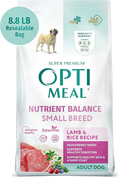 OPtimeal Dry Dog Food for Small Dogs - Proudly Ukrainian - Nutritional Dog Food Dry Recipe with Easily Digestible Protein for Small Breeds (8.8 lbs, Lamb & Rice)