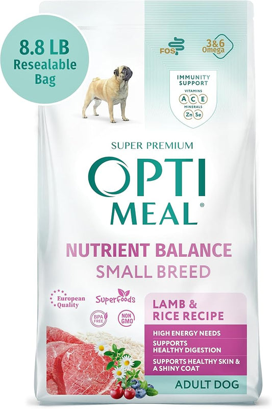 OPtimeal Dry Dog Food for Small Dogs - Proudly Ukrainian - Nutritional Dog Food Dry Recipe with Easily Digestible Protein for Small Breeds (8.8 lbs, Lamb & Rice)