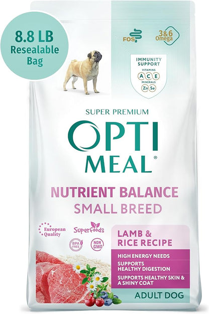 OPtimeal Dry Dog Food for Small Dogs - Proudly Ukrainian - Nutritional Dog Food Dry Recipe with Easily Digestible Protein for Small Breeds (8.8 lbs, Lamb & Rice)