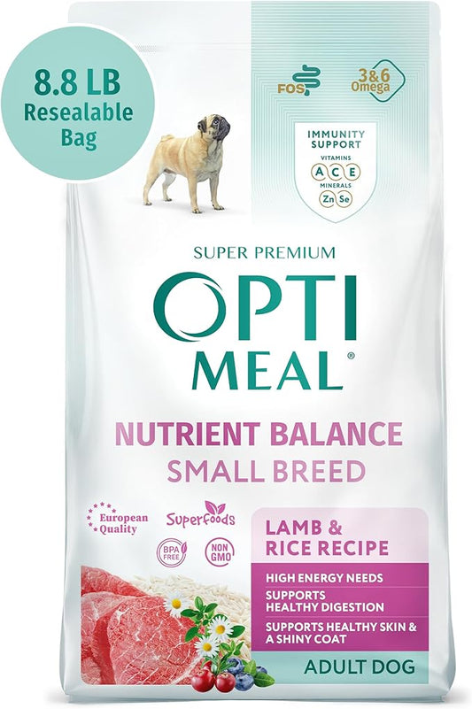 OPtimeal Dry Dog Food for Small Dogs - Proudly Ukrainian - Nutritional Dog Food Dry Recipe with Easily Digestible Protein for Small Breeds (8.8 lbs, Lamb & Rice)