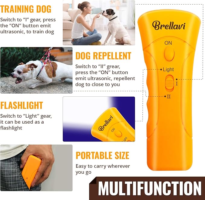 Ultrasonic Clicker Dog Trainer: Anti-Bark Dog Training Equipment and Barking Control Device - Electronic Clicker Trainer for Walking Jogging and Aggressive Behavior - Handheld and Portable (Yellow)