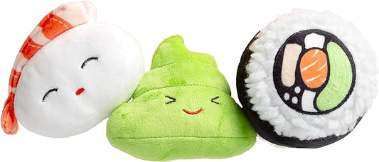 Pearhead Sushi Plush Toys, Durable Squeaky Dog Toy Set, Soft Chew Toys, Pet Owner Must Have Dog Accessory, Set of 3