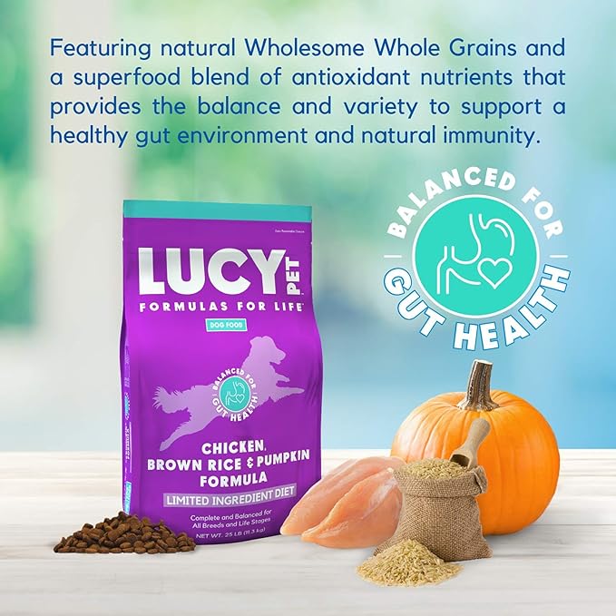 Lucy Pet Products Lucy Pet Formulas for Life - Limited Ingredient Diet Dry Dog Food, All Breeds & Life Stages - Chicken, Brown Rice & Pumpkin, Multi, 25 lb