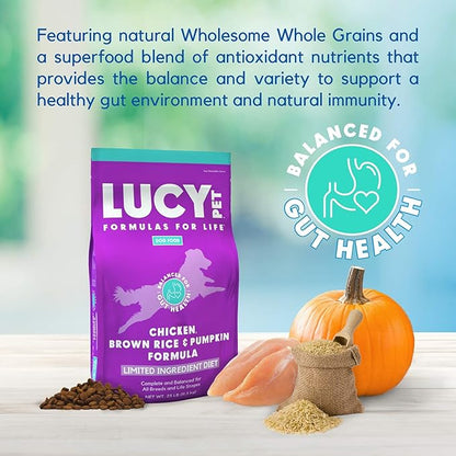 Lucy Pet Products Lucy Pet Formulas for Life - Limited Ingredient Diet Dry Dog Food, All Breeds & Life Stages - Chicken, Brown Rice & Pumpkin, Multi, 25 lb