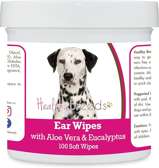 Healthy Breeds Dalmatian Ear Cleaning Wipes with Aloe & Eucalyptus for Dogs 100 Count