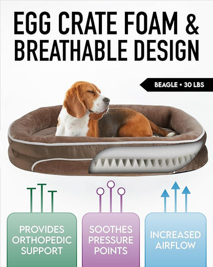 Orthopedic Dog Bed for Large Dogs, Dog Couch Design with Egg Foam Support, Removable, Machine Washable Plush Cover and Non-Slip Bottom with Four Sided Bolster Cushion (Khaki)