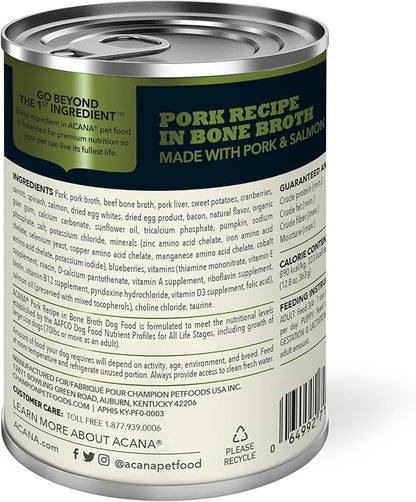 ACANA Premium Chunks Wet Dog Food, Pork Recipe in Beef Bone Broth and Lamb Liver, 12.8oz (Case of 12)