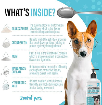 Liquid Glucosamine for Dogs (16oz) - Hip and Joint Supplement with Hyaluronic Acid, MSM, Manganese & Glucosamine Chondroitin for Dogs - Dog Joint Supplement Large Breed, Medium & Small Dogs